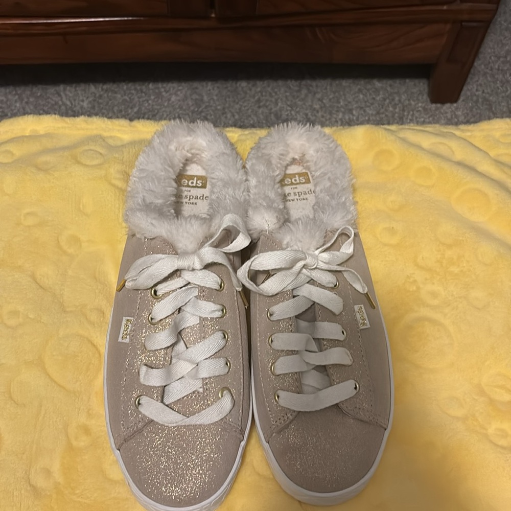 Keds Kate Spade White Sneakers with Faux Fur - Picture 2 of 7